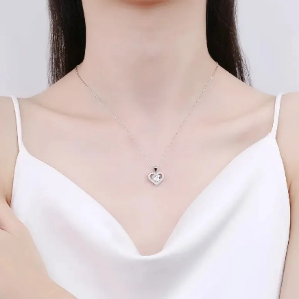 Certified 1ct. t.w. Moissanite Diamond Heart Halo Pendant Necklace NEW